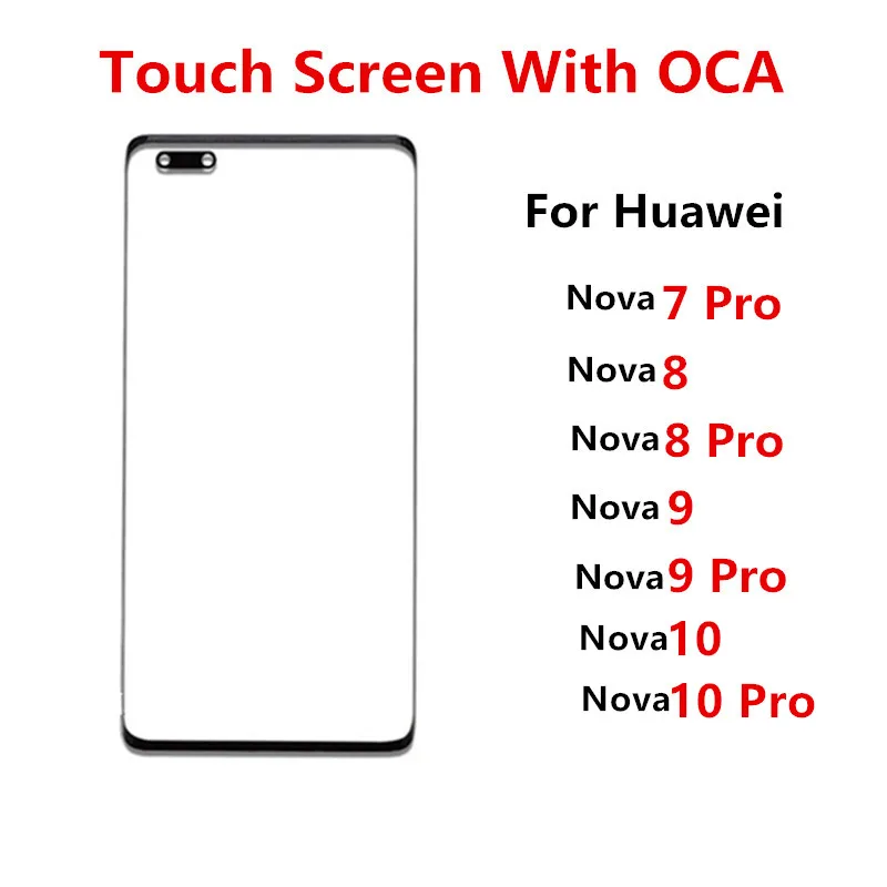 

Nova9 Outer Screen For Huawei Nova 10 9 Pro 8 7 Touch Panel LCD Display Front Glass Cover Repair Replace Parts + OCA