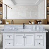 43"x 22" Bathroom Stone Vanity Top Carrara Jade  Engineered Marble Color With Undermount Ceramic Sink And Single Faucet Hole