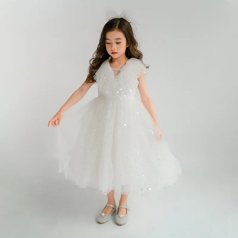 

Girls Mesh Princess Dress 2022 New Fashion Sequnied Vest Birthday Evenning Dresses Kids Design Clothes 12 Years Children's Gowns