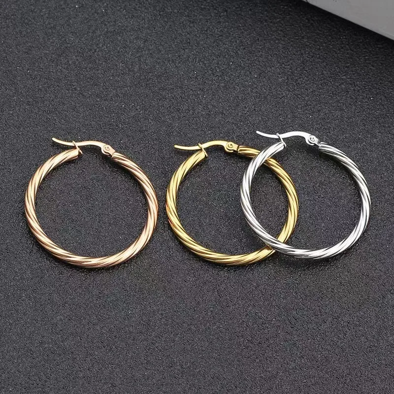 

Round Twisted Stainless Steel Earrings Titanium Steel Gold Ear Clip Trending Hoop Earrings