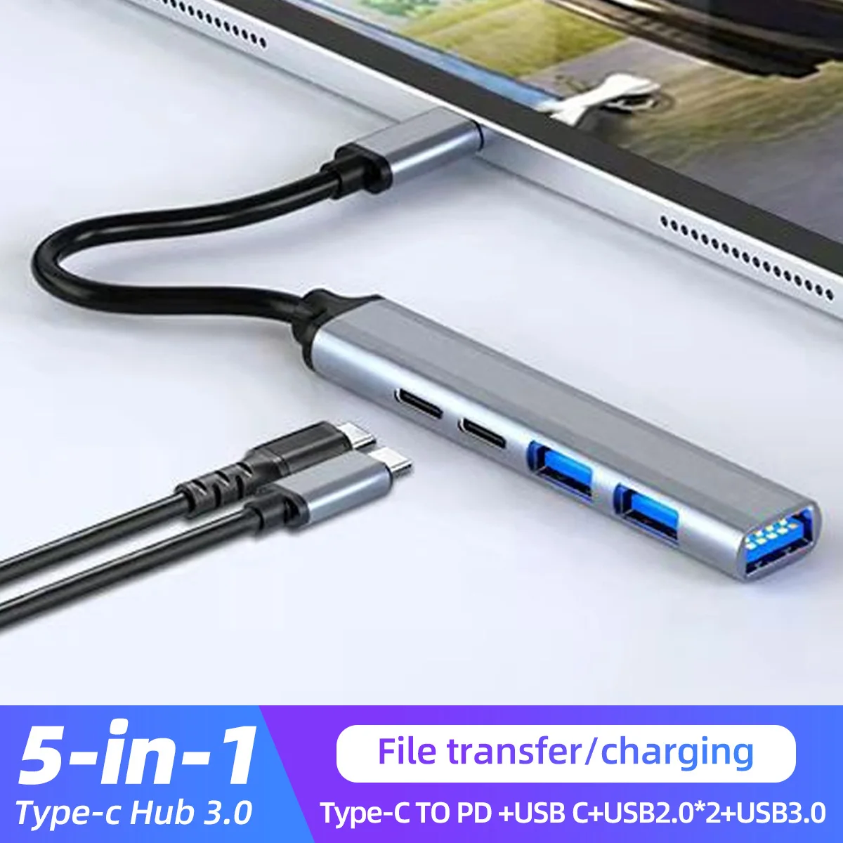 

Удлинитель USB-концентратора типа C 5-портовый концентратор USB 3.0 Концентратор 2.0 Станция USB-адаптера Ультратонкий портативный концентратор да...