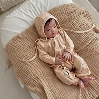 2022 autumn new baby long sleeve romper newborn loose clothes infant girl casual jumpsuit cotton toddler kids overalls hat