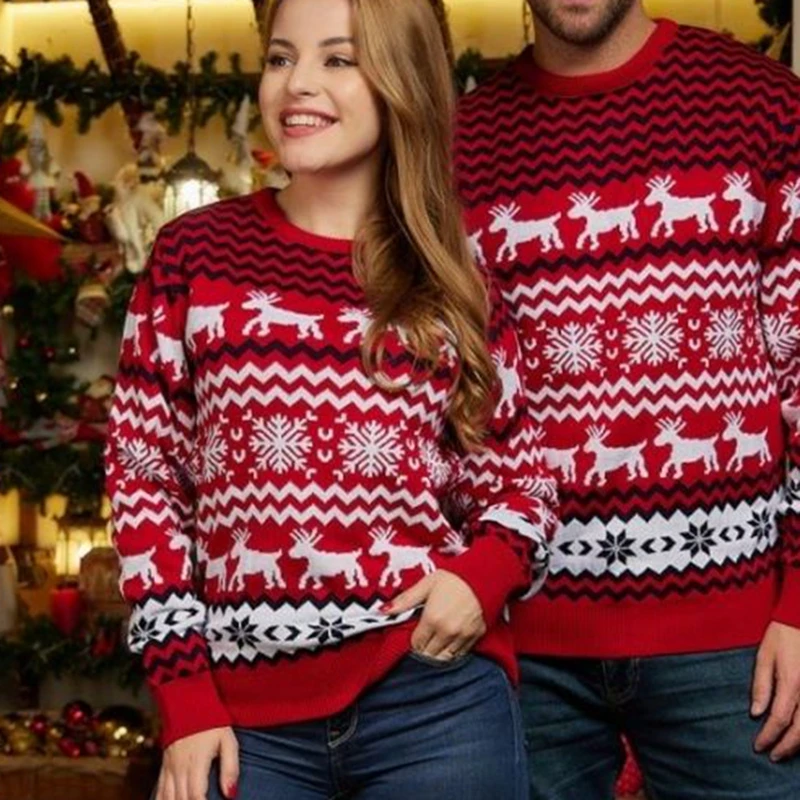 New Year's Women Men Matching Sweaters Christmas Family Couples Jumpers Warm Unisex Thick Casual O Neck Pullover Xmas Clothing
