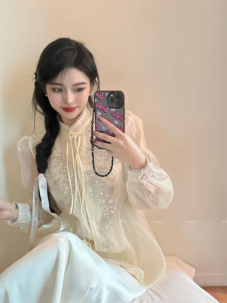 Женская одежда больших размеров новый китайский комплект Sle National осенний топ High