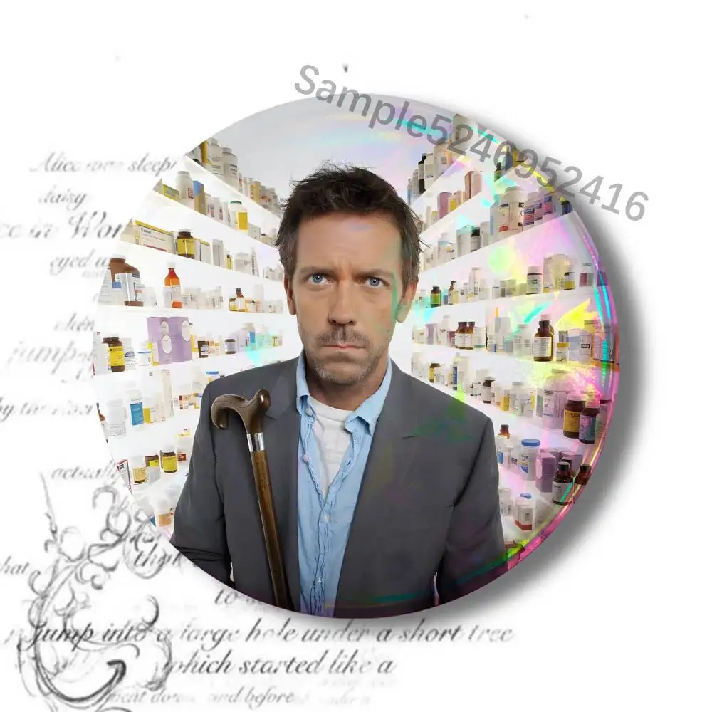 Фото Забавные акриловые значки H-House MD Hugh Laurie для рюкзаков, эстетичные значки в стиле Y2K, милые броши-клипсы для сумок, аксессуары №4