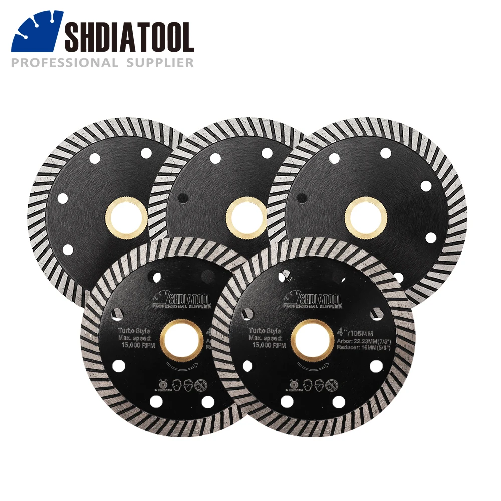 SHDIATOOL 5 шт. 105 мм Алмазное узкое турбо лезвие 10 сегмент высота циркулярная пила для