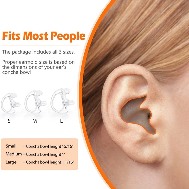 [8 Pair] Radios Walkie Talkie Earpiece, Earmould Earbud Earplug Replacement for Two-Way Radio Coil Tube Audio Kits - Orange