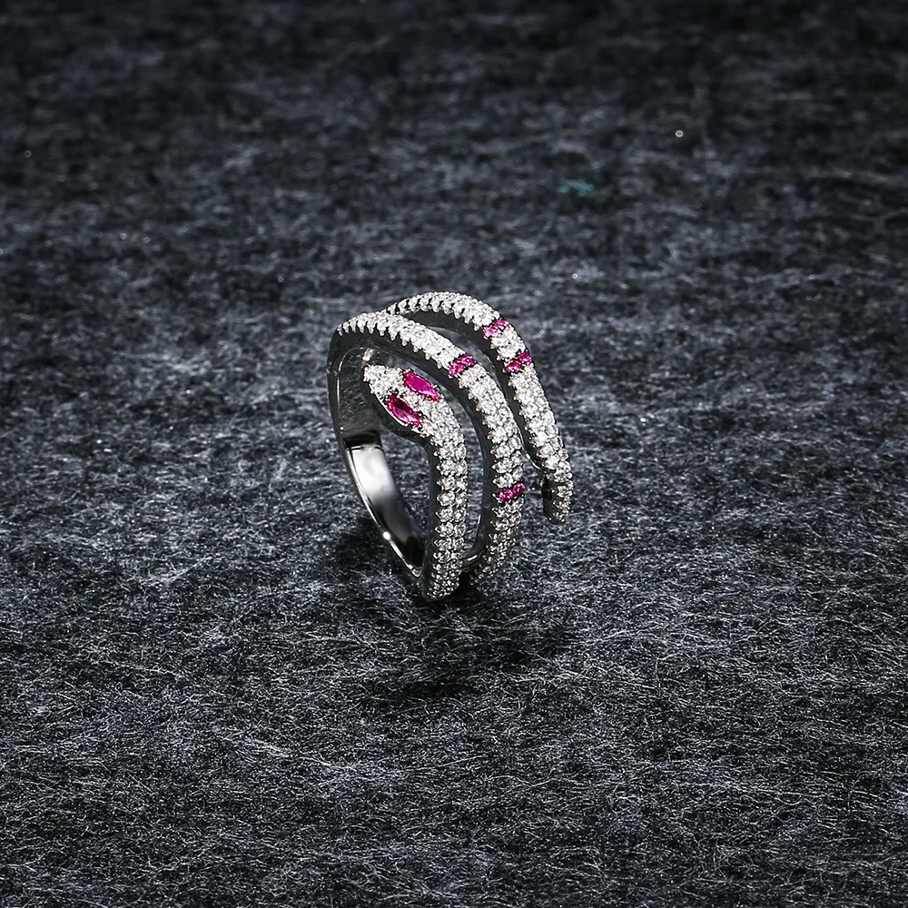 

APM STYLE High Quality 925 Sterling Silver Multi-layer Snake Red Diamond Ring Simple Fashion Ring Temperament Send Friends