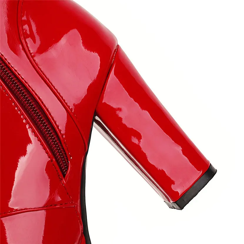 Big Size Women Knee-high Platform Boots 10cm High Chunky Heel Black Red Sexy Party Club Lady Round Toe Lace-up Zipper Long Boots