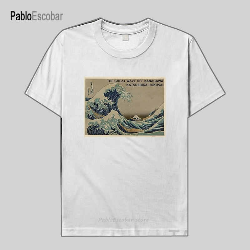 

World famous painting series t-shirt Katsushika Hokusai art painting Kanagawa surf Retro Short sleeve clothes cotton summer tops