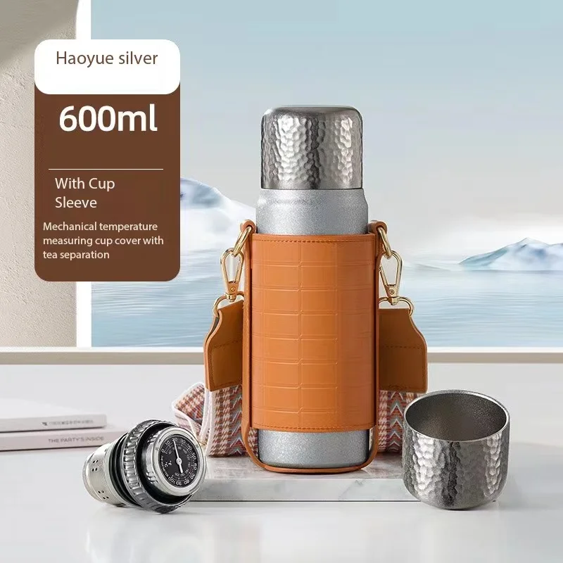 

600 мл/20 унций титановый сплав вакуумная Изолированная бутылка для воды портативный подарок хорошо Изолированная чашка для воды с кожаной крышкой чашки