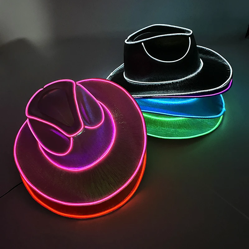 

Halloween Flashing EL Wire Light Up Jazz Hat Glowing Hats Unisex Fancy Dress Dance Party Hat Stage Show Costume Decoration