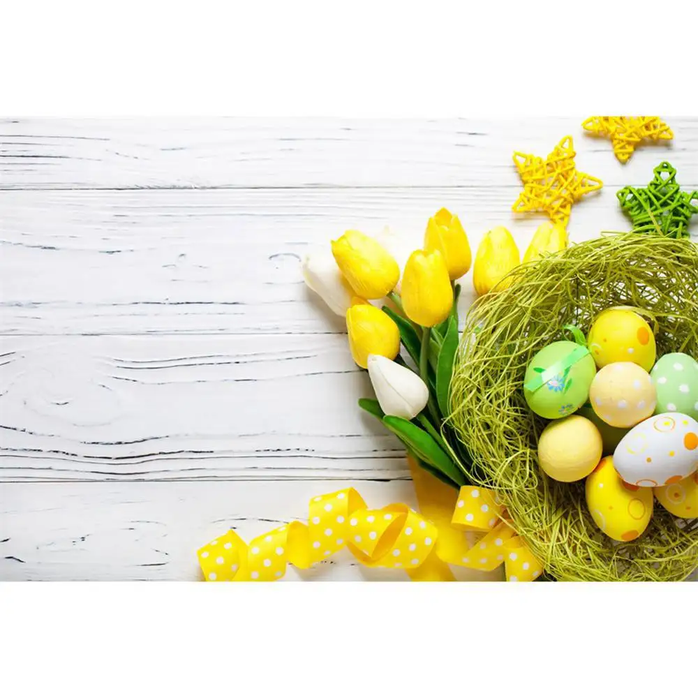 Happy Easter Photography Backdrops Eggs Decoration Wooden Boards Planks Custom Baby Flowers Party Home Studio Photo Backgrounds enlarge