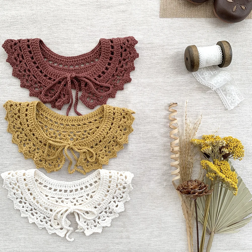 

2023 Autumn New Baby Girl Candy Color Hollow Out Crochet Collar All-match Clothes Accessories Girl Fashion Cotton Lace Collar