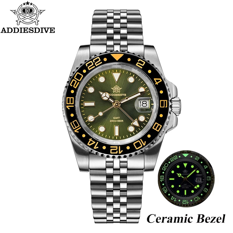 ADDIESDIVE НОВЫЕ кварцевые часы GMT для мужчин швейцарские Ronda 515-24H нержавеющая сталь 316L