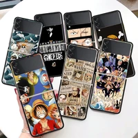 anime one piece logo coque phone case for samsung galaxy z flip 3 5g black hard cover zflip 3 luxury shockproof bumper fundas