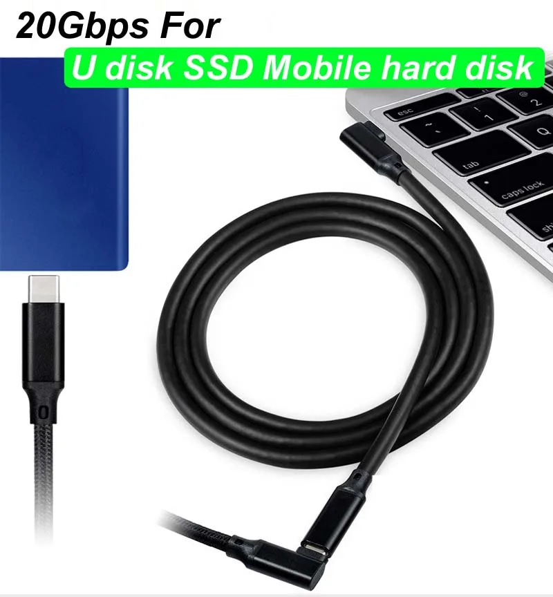 Фото USB TYPE-C 3.2 PD 100 Вт, 24 В, 5 А, прямой колено, 20 Гбит/с, OTG, быстрое зарядное устройство, синхронизация данных, 4K при 60 Гц, полнофункциональный шнур, кабель VR, концентратор 5 м №3