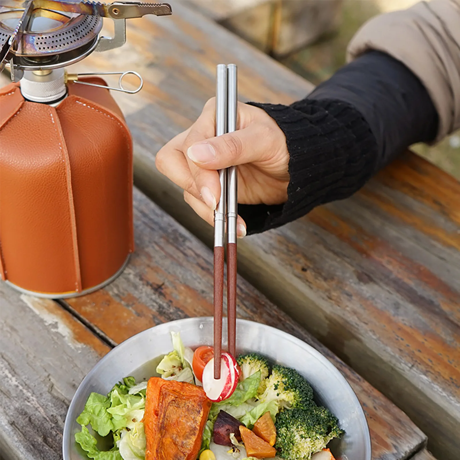 Портативные съемные складные деревянные палочки для еды и сумка альпинизма