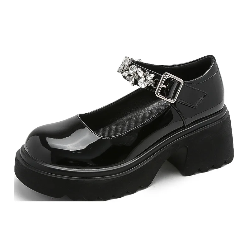 Туфли Мэри Джейн на толстой подошве со стразами винтажные с круглым носком и