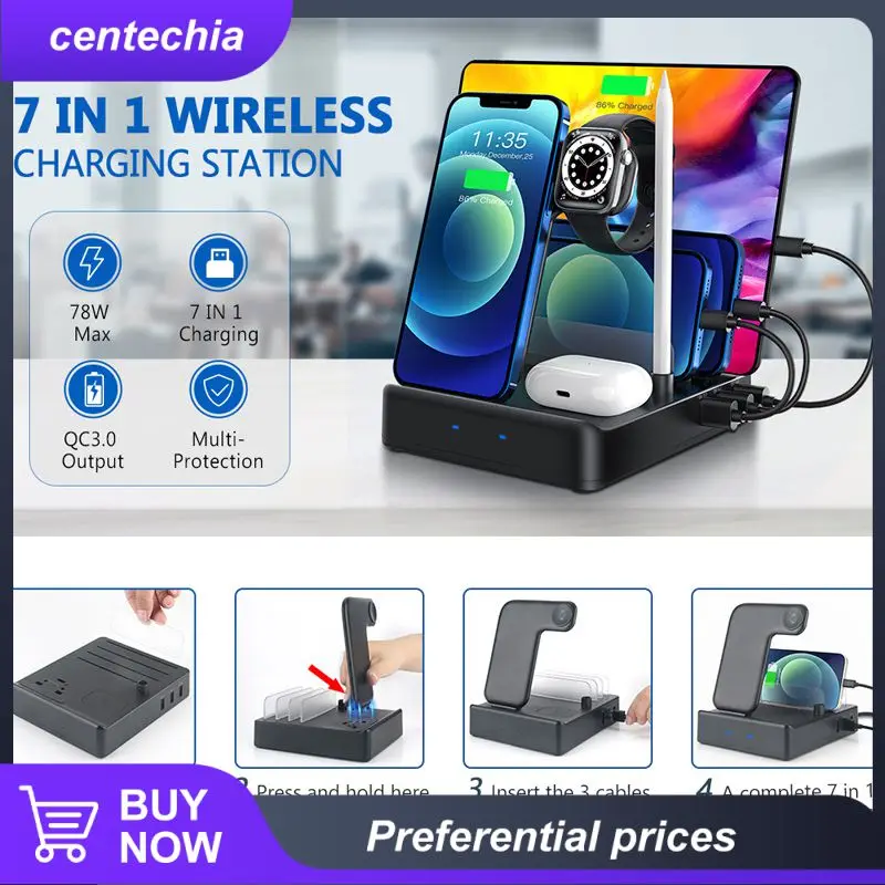 

Induction Advanced Chargers Magnetic Charge Stand Quick Charging Dock For Xs Max Xr X 8 Qi 7-in-1 Phone Holder Universal Pad