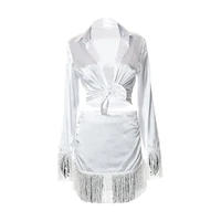 2022 autumn mini white shirt dress lace up solid color party club elegant y2k deep v sexy elegant womens dress