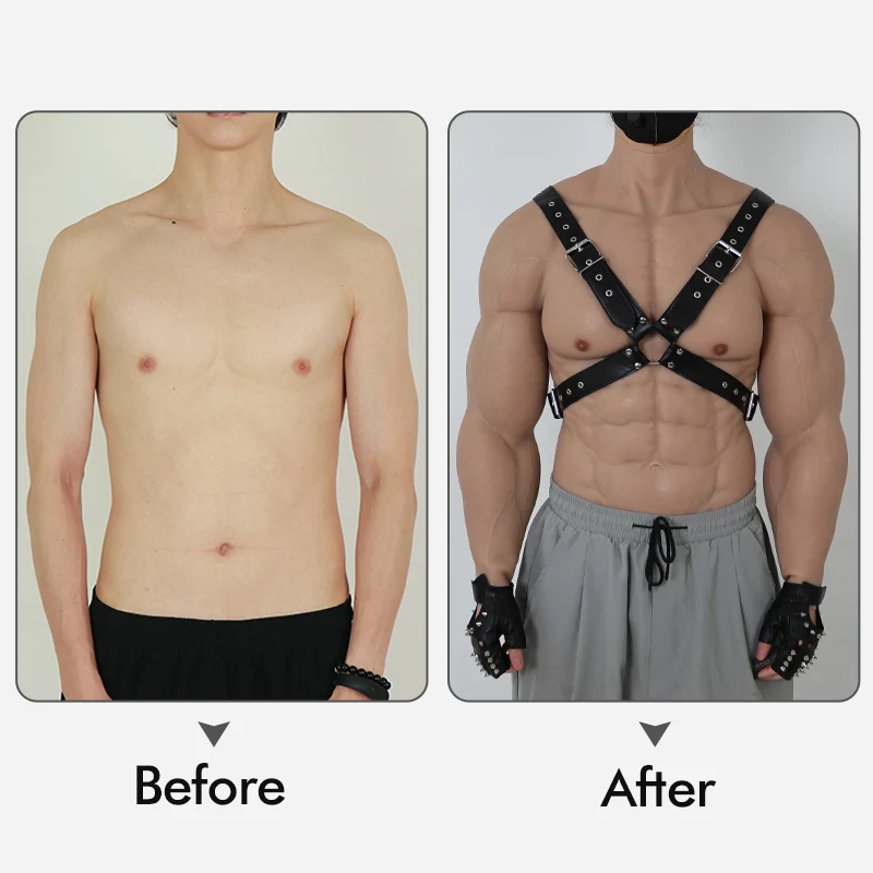 Men Silicone Muscle Suit with Arm Cosplay Costumes Strengthen Bodysuit Upgrade Fake Male Breast Form Artificial Disfraz