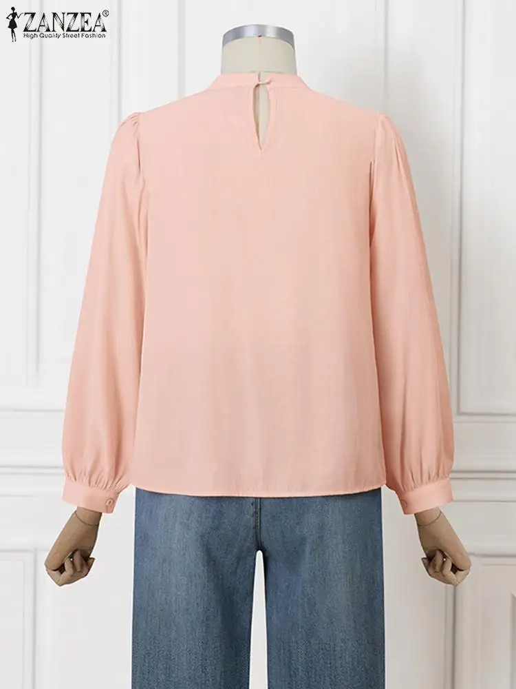 Летняя Блузка ZANZEA 2024 с пышными длинными рукавами элегантная женская однотонная