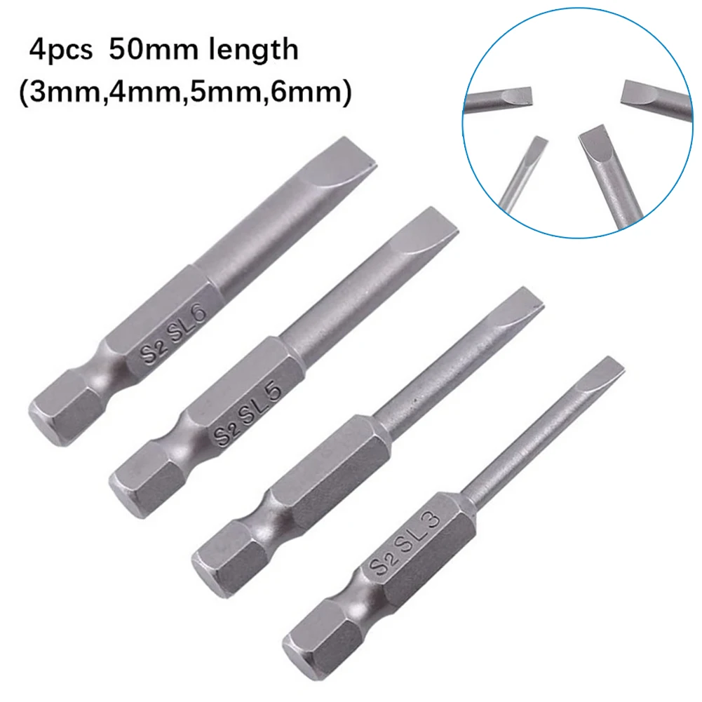 

4pcs 50mm Slotted Screwdriver Bit Magnetic Flat Head Screwdrivers 1/4 Inch Hex Shank Screw Drivers Bits Hand Tools SL3.0-SL6.0