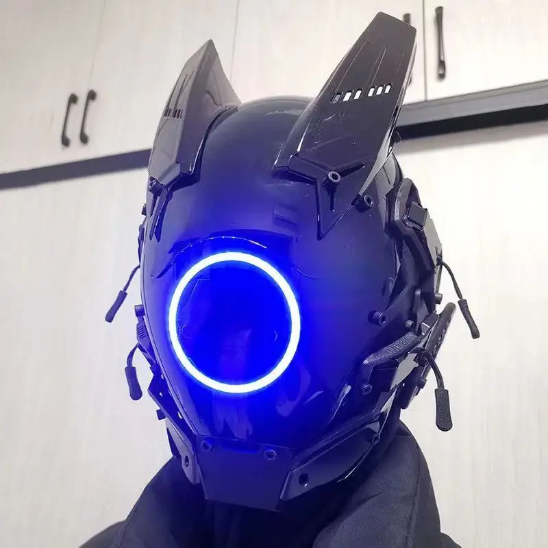 Фото Киберпанк-маска с LED-подсветкой для мужчин и женщин, футуристический панк-стиль, аксессуар для вечеринок и музыкальных фестивалей. №4