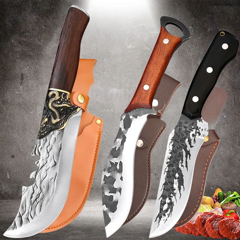 

Forged Kitchen Chef Knives Meat Fish Fruit Vegetable Slice Boning 5Cr15Mov Stainless Steel Knife Hunting Camping Butcher Cleaver