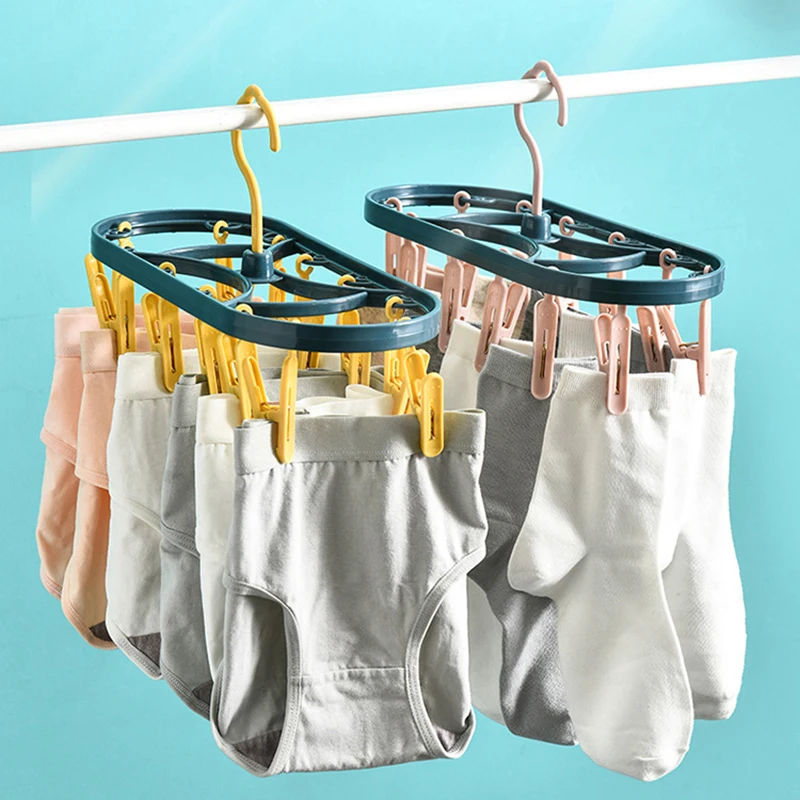 

12 Clip Socks Rack Underwear Hanger Drying Bra Panties Organizer Balcony Drying Rack Wardrobe Storage Saves Space