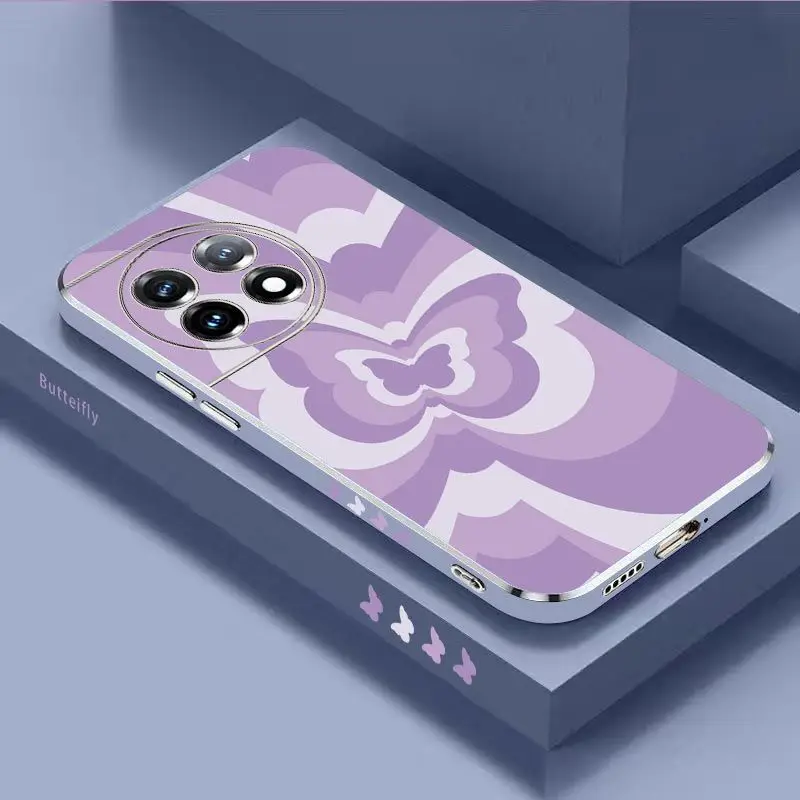 Purple Gradient Butterfly Luxury Plating Phone Case For Oneplus 11 11R 10 Pro 10R 10T 9R 9RT 9 8T 8 8 Pro Cover