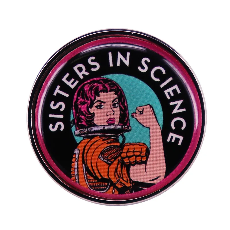 

Science Sisters Fun Feminism Jewelry Gift Pin Wrap Fashionable Creative Cartoon Brooch Lovely Enamel Badge Clothing Accessories