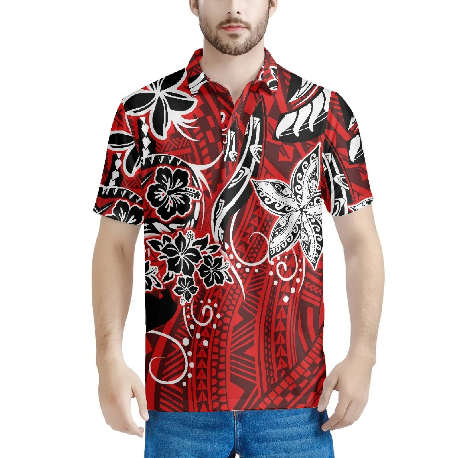 

Polynesian Tribal Hawaiian Totem Tattoo Hawaii Prints Men's Polo Shirts Short Sleeve Contrast Color Polo Shirts Men High Quality