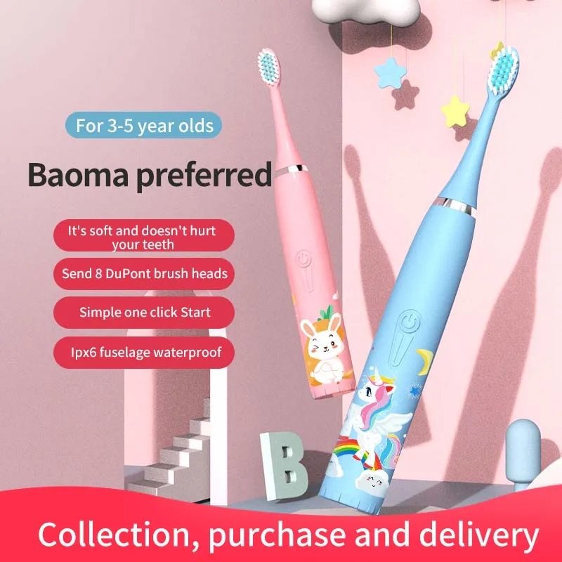 

Cepillo de dientes eléctrico de dibujos animados para niños, cabezas de cerdas suaves para el Cuidado Oral, Sónico, con batería