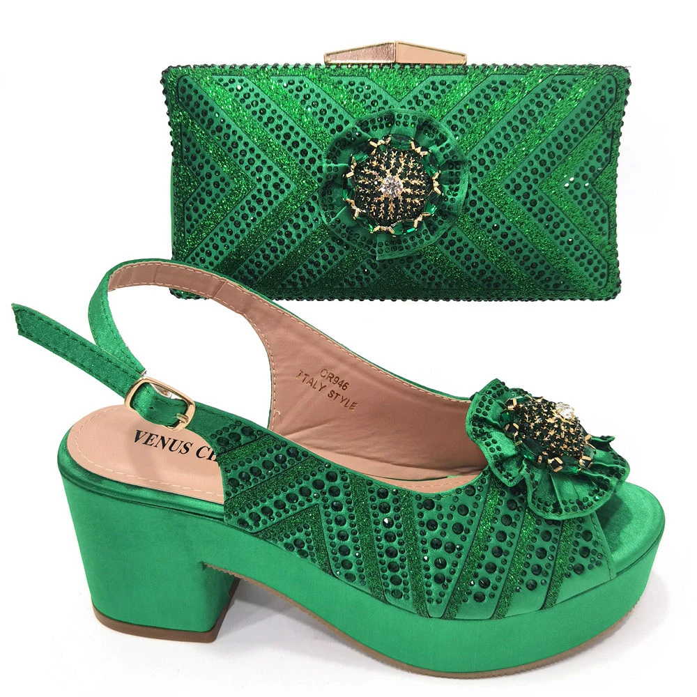 

New Fashion Design Green Color Two Ways To Wear Shoes And Shoulder Bags High-Heeled Shoes And The Same Style Envelope Bag