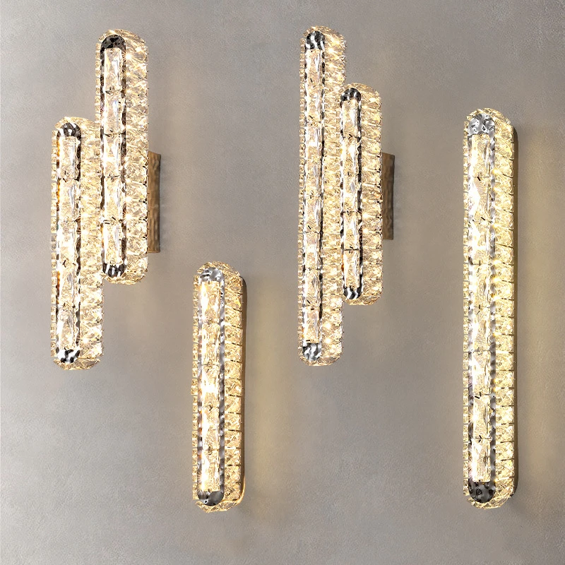 

Clear Crystal LED Wall Light Surface Mount Bedroom Dining Room Parlor Wall Lights Rectangle Silver Morden Sconces