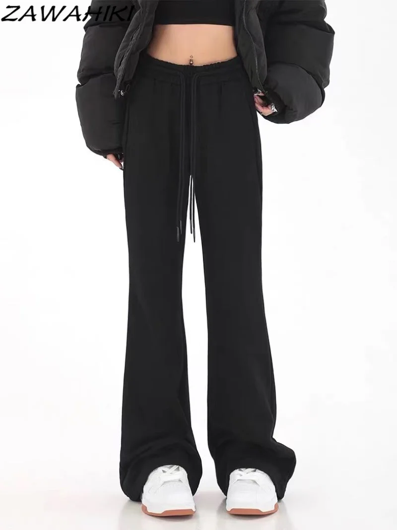 

Уличные женские брюки в стиле хип-хоп с широкими штанинами, Женские однотонные спортивные брюки на шнуровке, лоскутные брюки с высокой талией в стиле Харадзюку Y2k