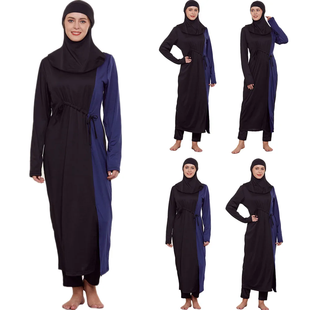 

Черный купальник, закрытый купальник Burkini, Мусульманский купальник Burkini, сдержанный купальник-хиджаб, сдержанный купальный костюм из 3 предметов, Женский Исламский купальник с длинным рукавом