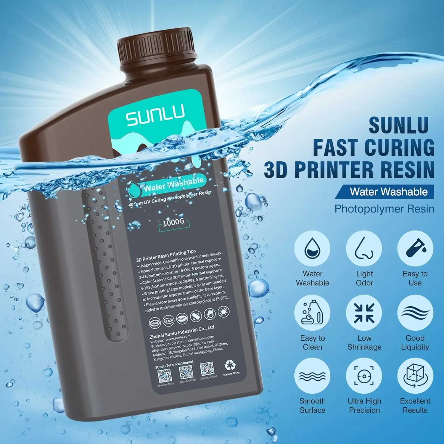 Моющаяся в воде смола SUNLU для 3D печати