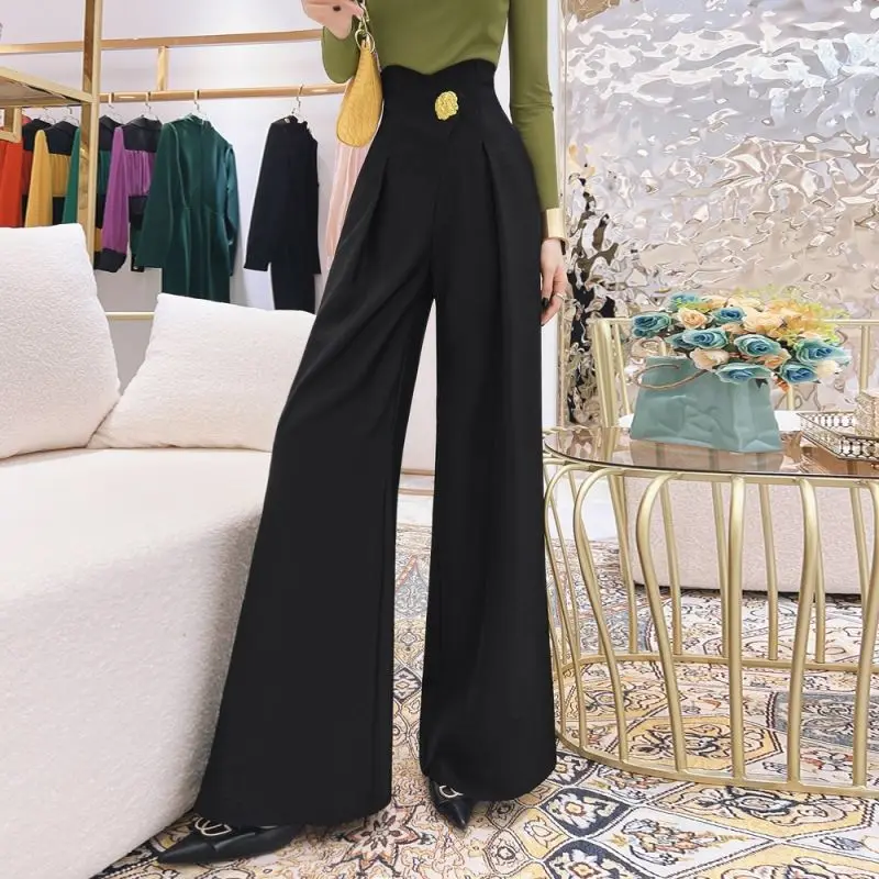 All-match Commuter Solid Color High Waist Suit Pants Office Lady Fashion Loose Wide Leg Trousers Summer New Women's Clothing