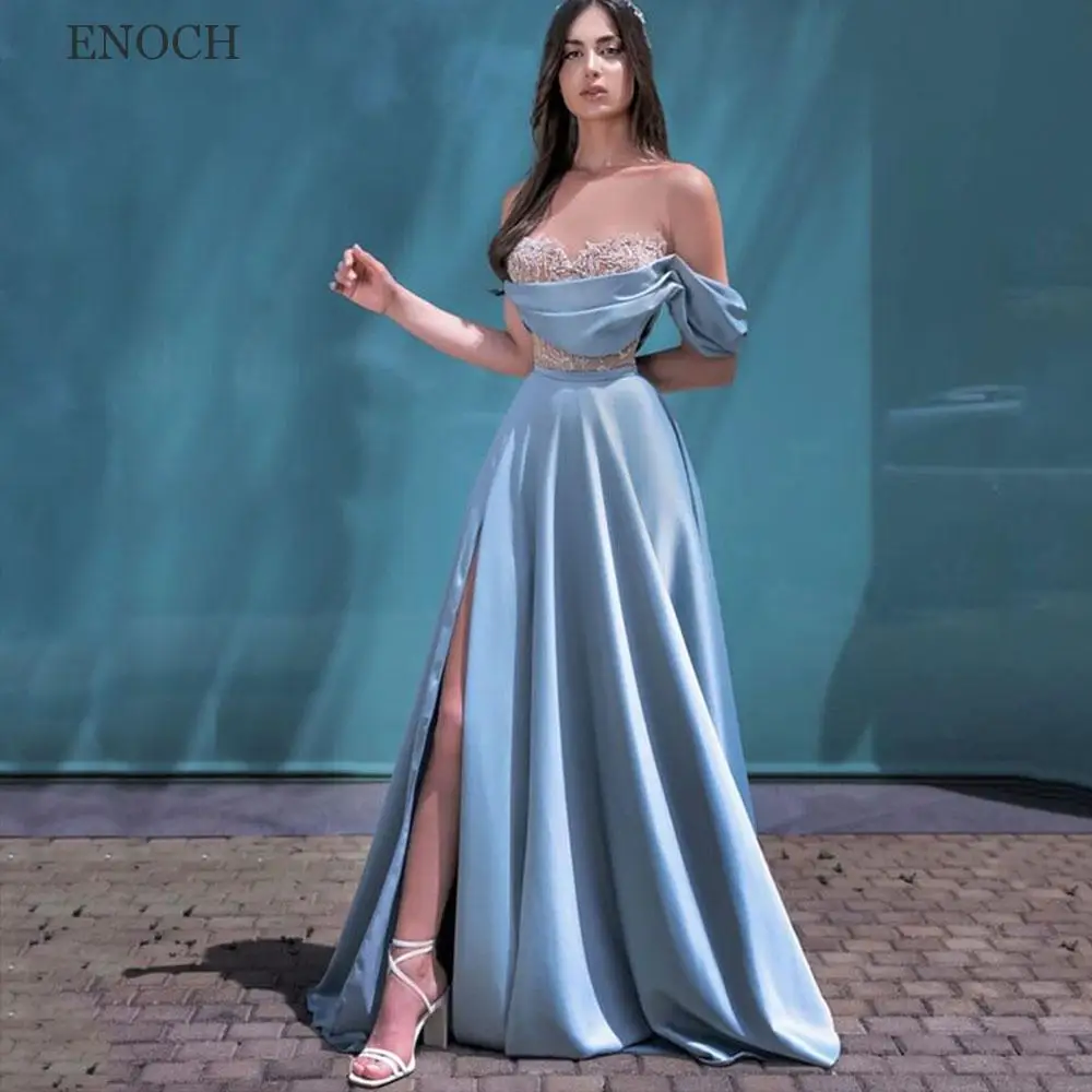 

ENOCH Modern Sweetheart Satin Prom Dresses One Shoulder Side Split Party Dresses A-Line Lace Robes De Soirée Custom Made 2023