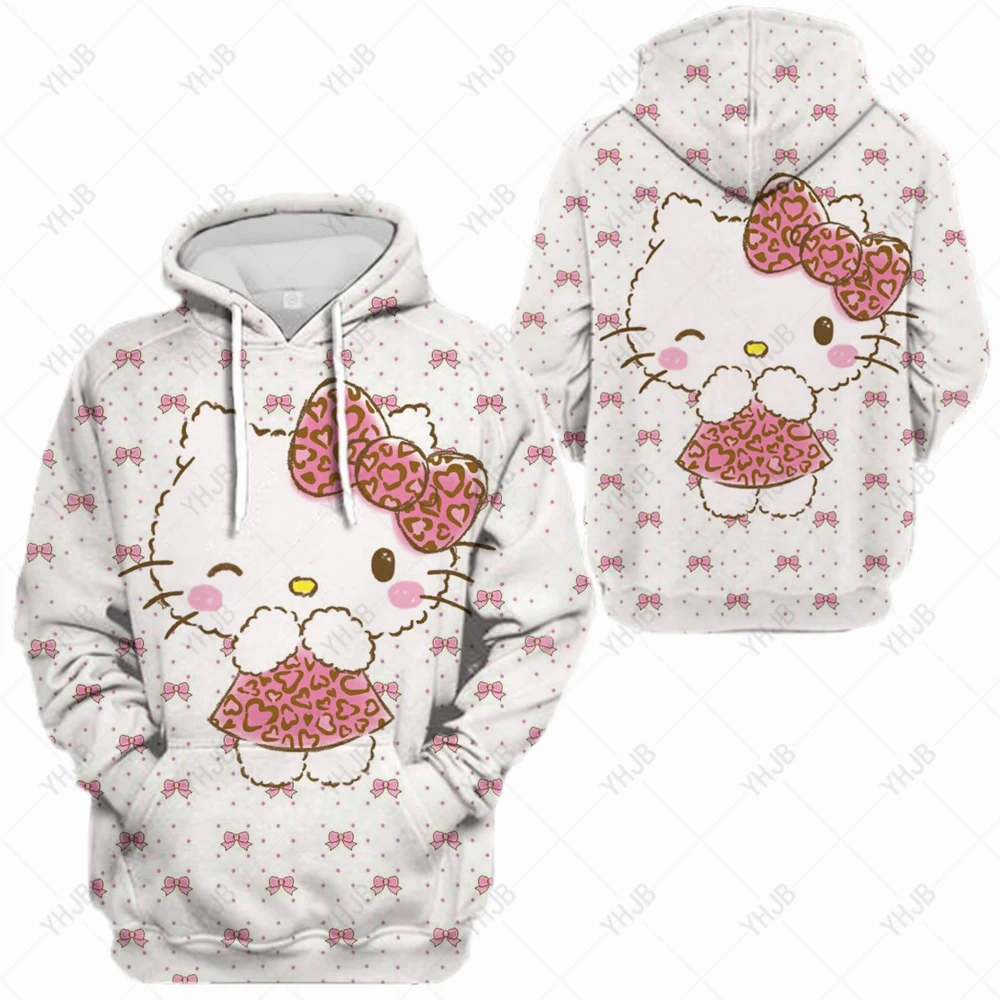 

Hello Kitty Print Casual Hooded Sweatshirts Women Long-sleeved Lazy Style Pocket Casual Tops Pullovers Vintage Oversize Hoodies