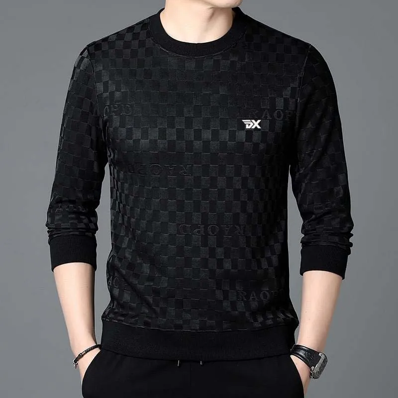 2023 Fashion Sports Men's Knitted Bottom Shirt Casual Business Men's Jacquard Round Neck Long Sleeve Pullover Men's Clothing