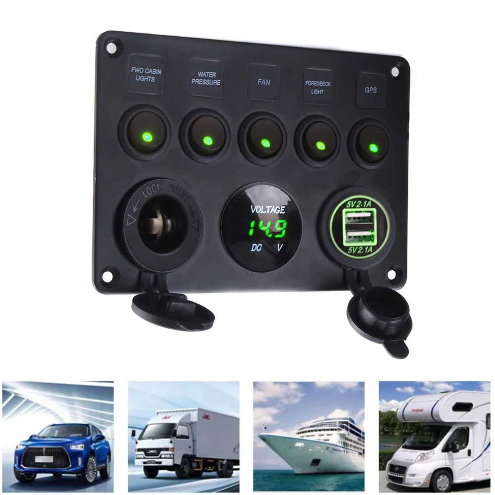 

Светодиодная клавишная панель с цифровым вольтметром, комбинированные водонепроницаемые переключатели с двумя USB-портами, 12 В для автомобилей, морских лодок