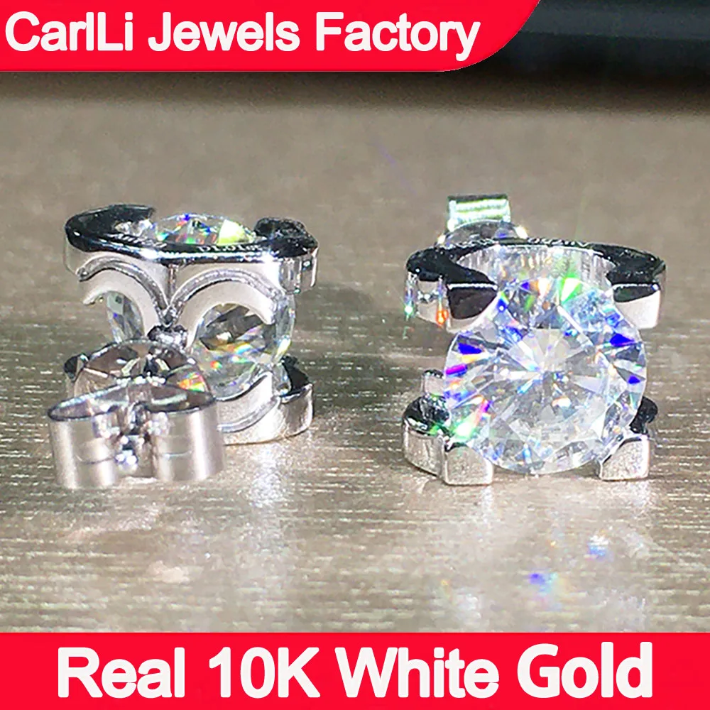 Женские серьги-гвоздики из настоящего белого золота 10 карат 0 5 1 2 3 4 круглые