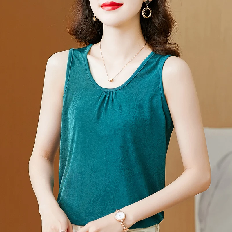 Fashion Solid Color All-match Folds Sleeveless Blouse Women's Clothing 2023 Spring New Oversized Casual Pullovers Korean Shirt