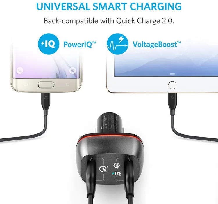 Автомобильное зарядное устройство Anker PowerDrive 2 Elite 2хUSB IQ и QC 3.0 42W цвет Черный (A2224H11) |