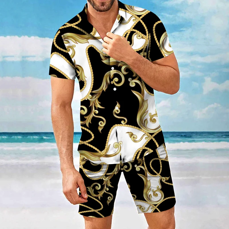 2022 Men Shorts Sets Summer Hawaii Printed Shirts 2 Piece Shorts Sets Men Costume Casual Plus Size Male Clothes Free Shipping
