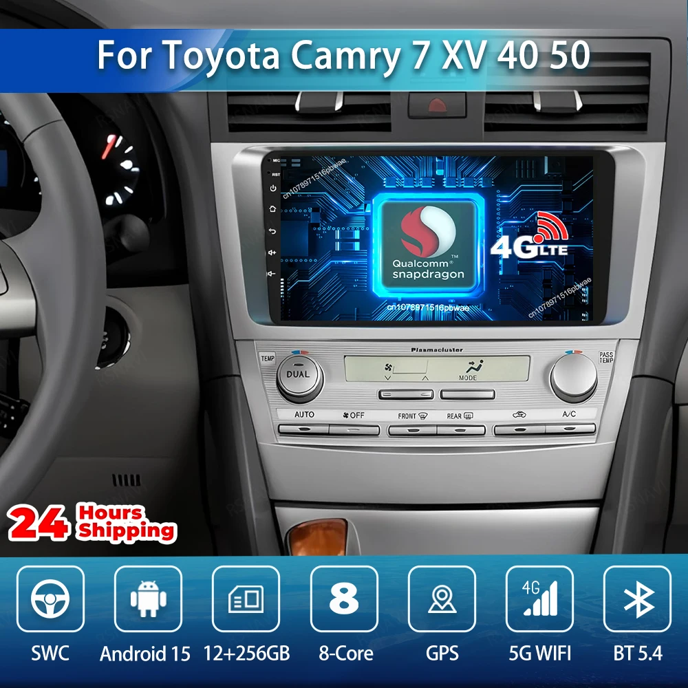 Фото Car Radio Android 15 For Toyota Camry 7 XV 40 50 2006 2007-2011 WIFI+4G 9/10 Inch Head Unit AUTO Viedo Player AI Voice DSP BT №1